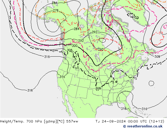 Height/Temp. 700 hPa 557ww Ter 24.09.2024 00 UTC