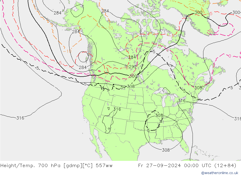 Height/Temp. 700 hPa 557ww ven 27.09.2024 00 UTC