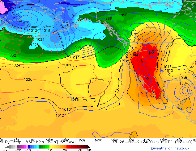 SLP/Temp. 850 гПа 557ww чт 26.09.2024 00 UTC