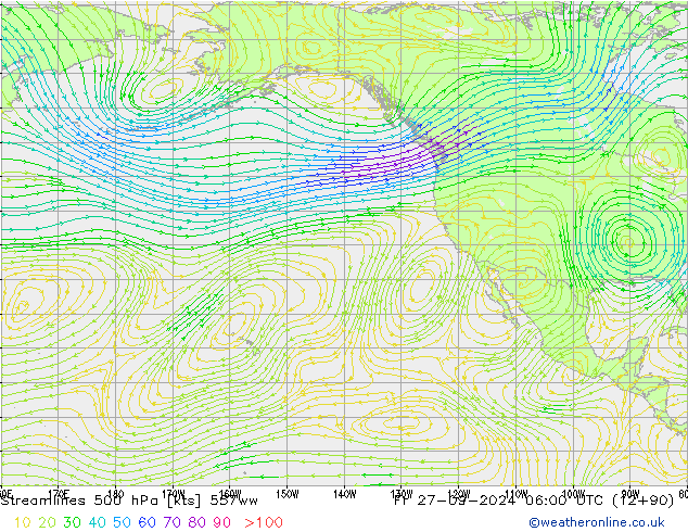 Ligne de courant 500 hPa 557ww ven 27.09.2024 06 UTC