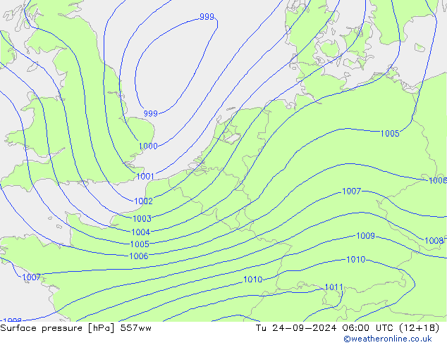 Surface pressure 557ww Tu 24.09.2024 06 UTC