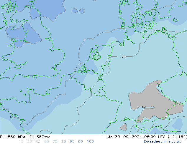 RH 850 hPa 557ww Mo 30.09.2024 06 UTC