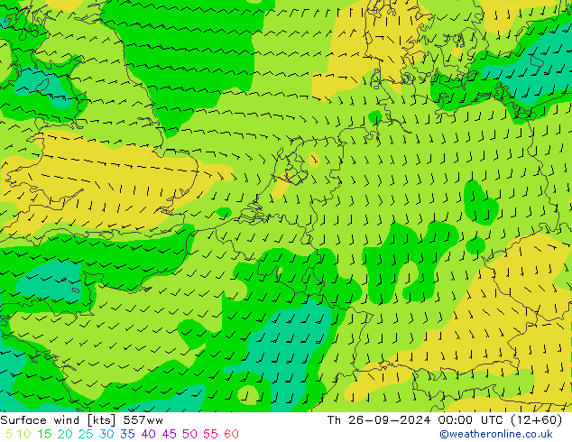 Surface wind 557ww Čt 26.09.2024 00 UTC