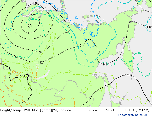 Yükseklik/Sıc. 850 hPa 557ww Sa 24.09.2024 00 UTC