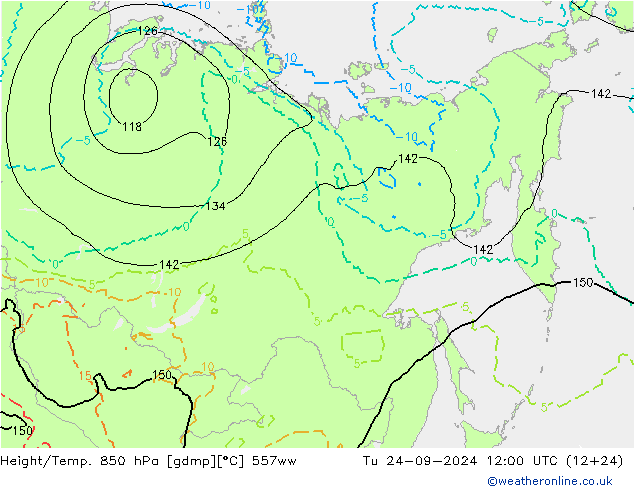 Géop./Temp. 850 hPa 557ww mar 24.09.2024 12 UTC