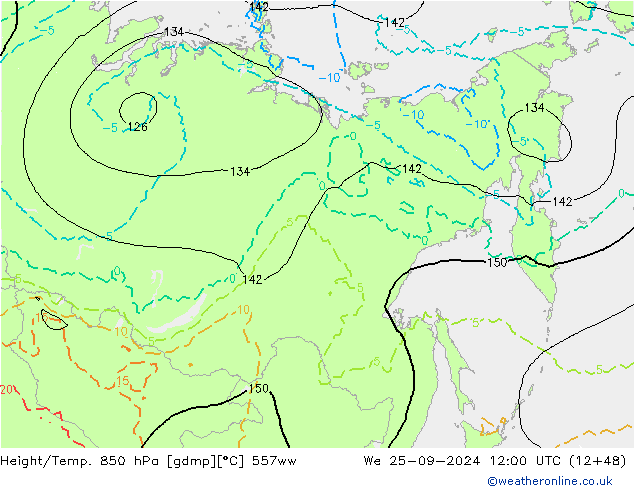 Height/Temp. 850 hPa 557ww We 25.09.2024 12 UTC