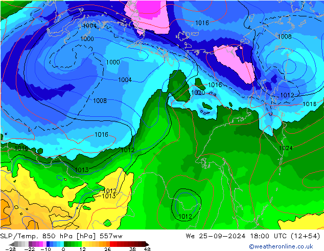 SLP/Temp. 850 hPa 557ww wo 25.09.2024 18 UTC