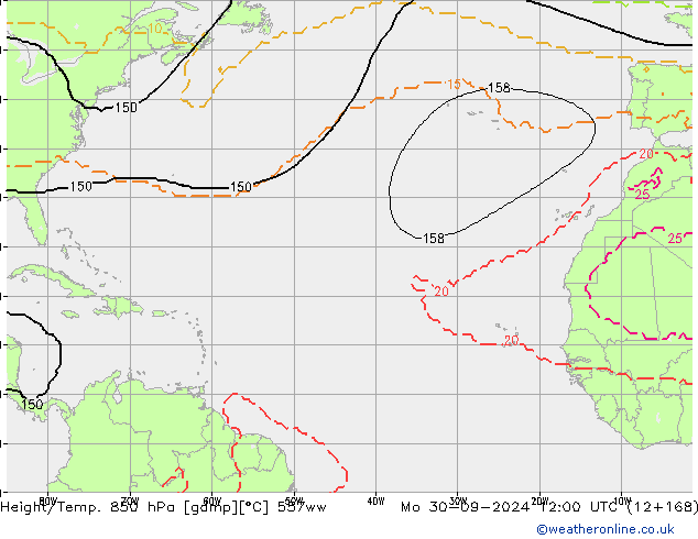 Height/Temp. 850 hPa 557ww Po 30.09.2024 12 UTC