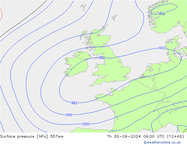 Pressione al suolo 557ww gio 26.09.2024 06 UTC