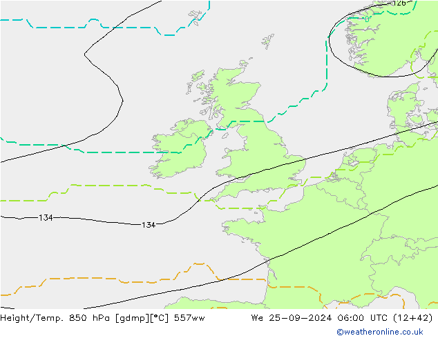 Yükseklik/Sıc. 850 hPa 557ww Çar 25.09.2024 06 UTC