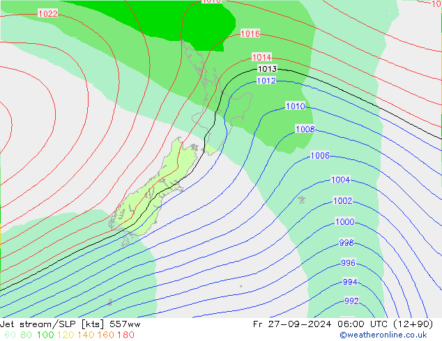 Jet stream/SLP 557ww Fr 27.09.2024 06 UTC