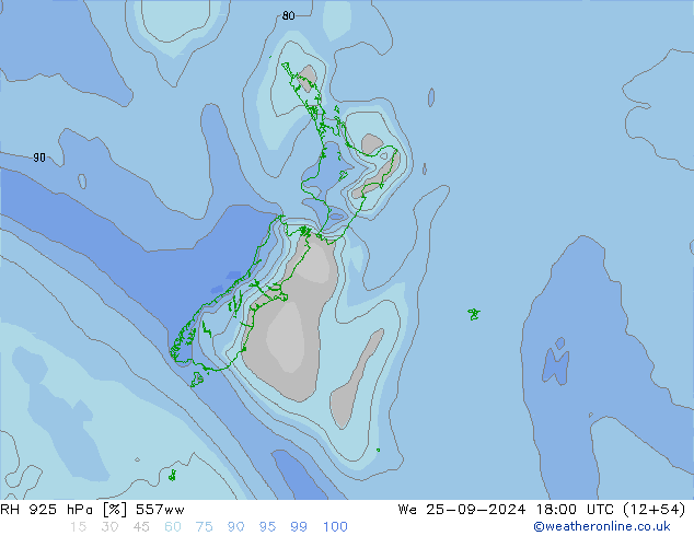 RH 925 hPa 557ww We 25.09.2024 18 UTC