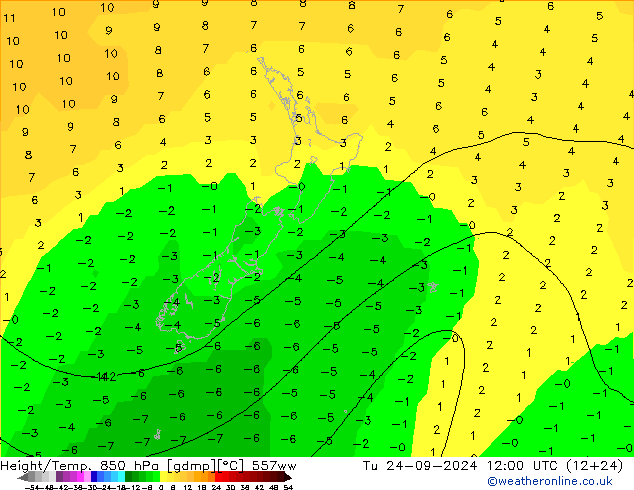 Height/Temp. 850 hPa 557ww Tu 24.09.2024 12 UTC