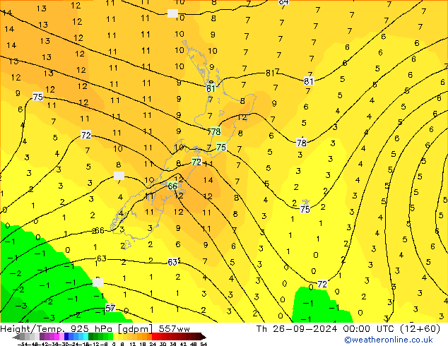 Height/Temp. 925 hPa 557ww Čt 26.09.2024 00 UTC