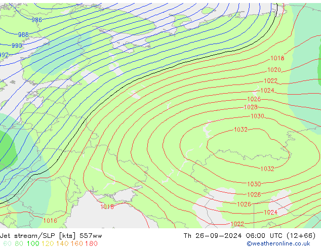 Jet stream/SLP 557ww Th 26.09.2024 06 UTC