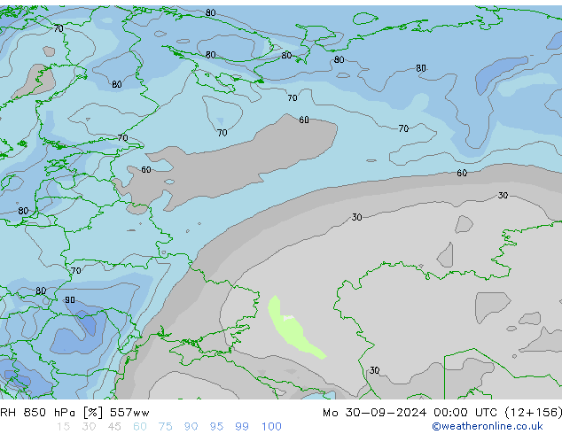 RH 850 hPa 557ww Po 30.09.2024 00 UTC