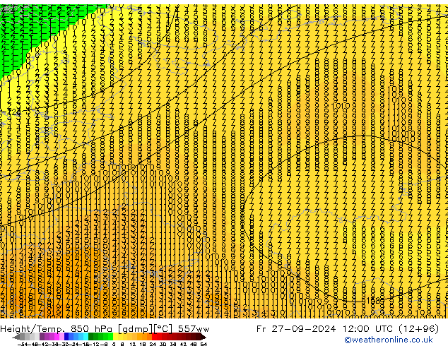 Height/Temp. 850 hPa 557ww Fr 27.09.2024 12 UTC