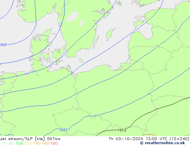 Jet stream/SLP 557ww Th 03.10.2024 12 UTC