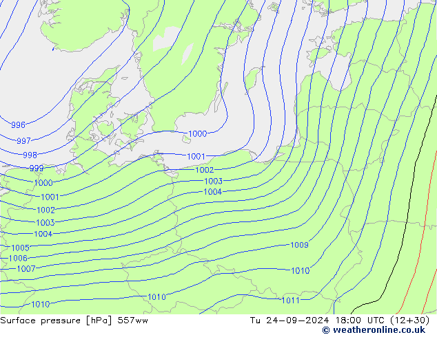 Surface pressure 557ww Tu 24.09.2024 18 UTC