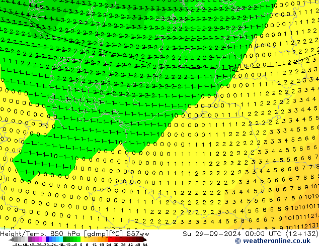 Geop./Temp. 850 hPa 557ww dom 29.09.2024 00 UTC