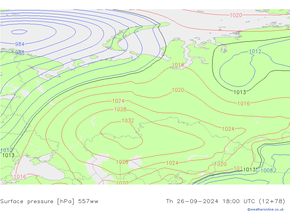 Surface pressure 557ww Th 26.09.2024 18 UTC