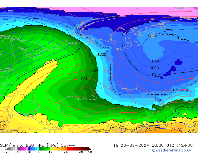 SLP/Temp. 850 гПа 557ww чт 26.09.2024 00 UTC