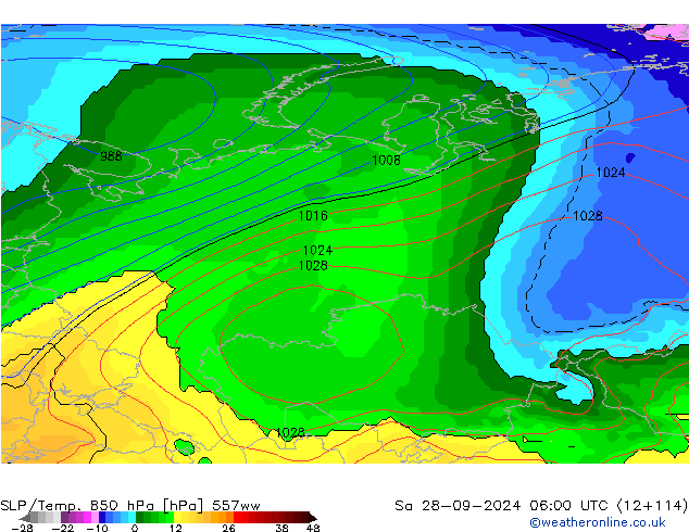 SLP/Temp. 850 hPa 557ww Sa 28.09.2024 06 UTC