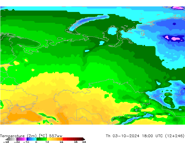 mapa temperatury (2m) 557ww czw. 03.10.2024 18 UTC