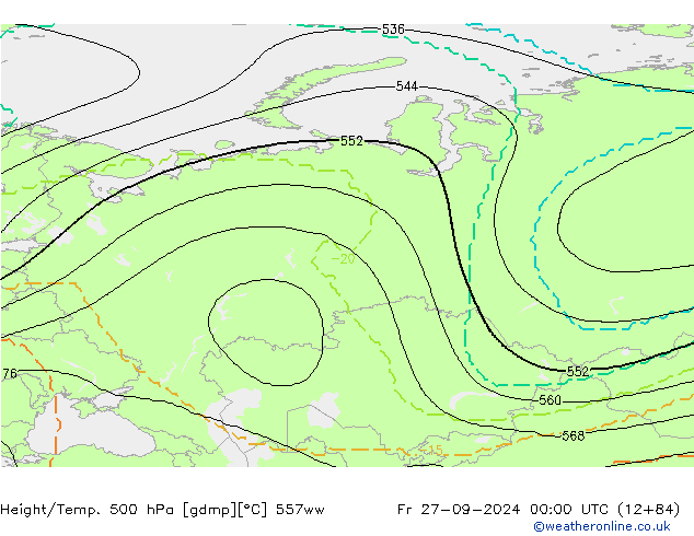 Géop./Temp. 500 hPa 557ww ven 27.09.2024 00 UTC