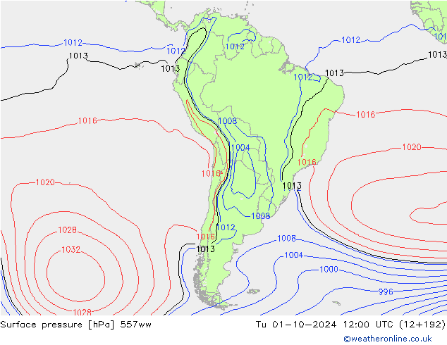 Surface pressure 557ww Tu 01.10.2024 12 UTC