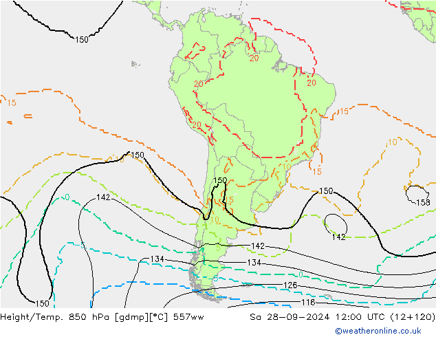 Height/Temp. 850 hPa 557ww Sa 28.09.2024 12 UTC