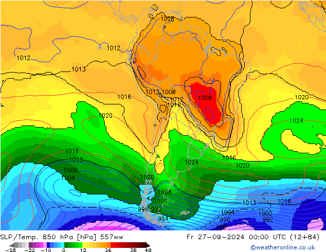 SLP/Temp. 850 hPa 557ww Pá 27.09.2024 00 UTC