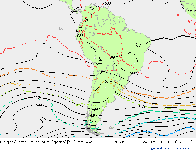 Height/Temp. 500 hPa 557ww gio 26.09.2024 18 UTC