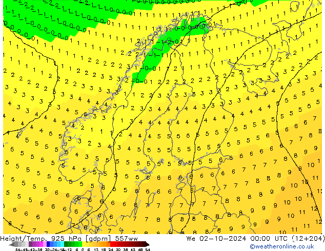 Height/Temp. 925 hPa 557ww Qua 02.10.2024 00 UTC