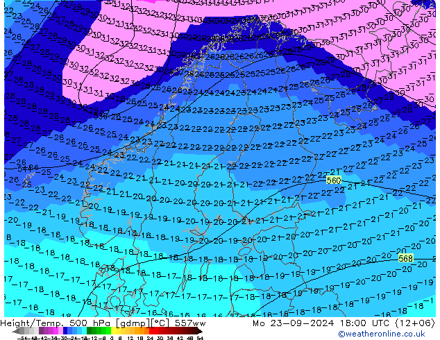 Height/Temp. 500 hPa 557ww lun 23.09.2024 18 UTC