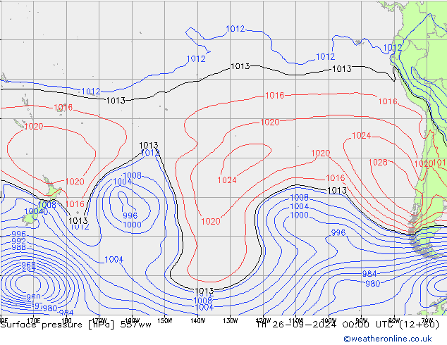 Pressione al suolo 557ww gio 26.09.2024 00 UTC