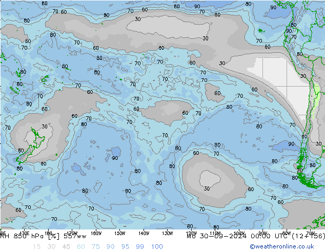 RH 850 hPa 557ww Mo 30.09.2024 00 UTC