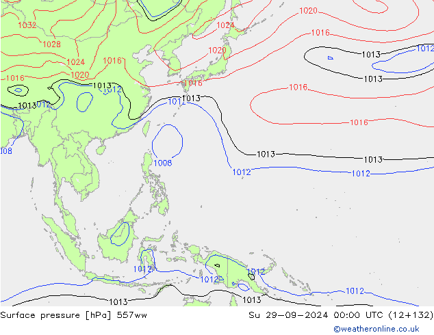 Atmosférický tlak 557ww Ne 29.09.2024 00 UTC