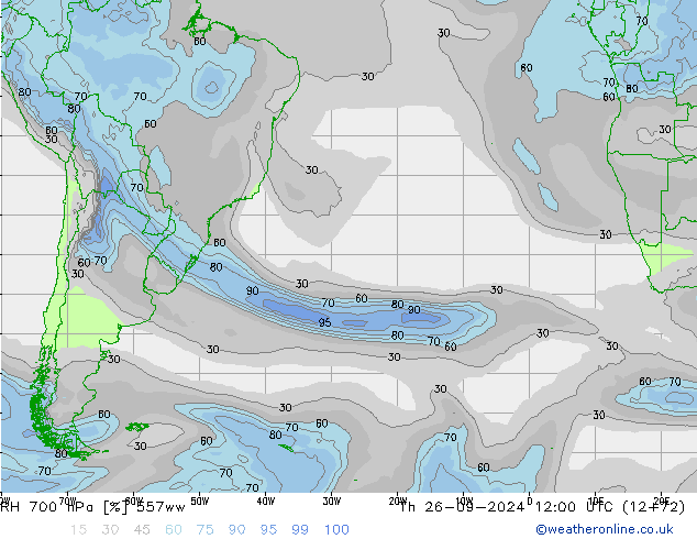 RH 700 hPa 557ww Qui 26.09.2024 12 UTC