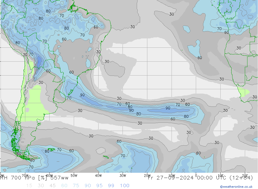 RH 700 hPa 557ww ven 27.09.2024 00 UTC