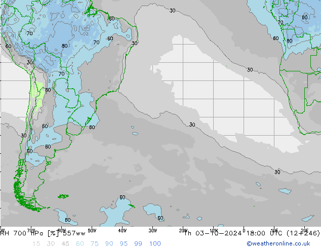 RH 700 hPa 557ww Th 03.10.2024 18 UTC