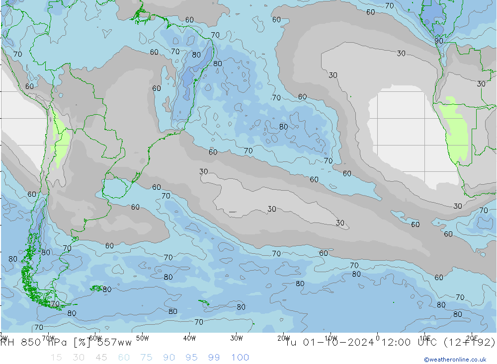 RH 850 hPa 557ww mar 01.10.2024 12 UTC