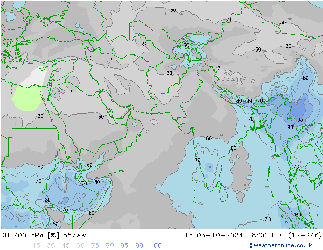 RH 700 hPa 557ww gio 03.10.2024 18 UTC