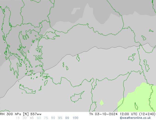 RH 300 hPa 557ww  03.10.2024 12 UTC