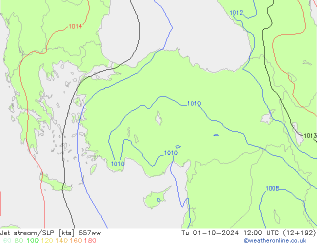 Jet stream/SLP 557ww Tu 01.10.2024 12 UTC