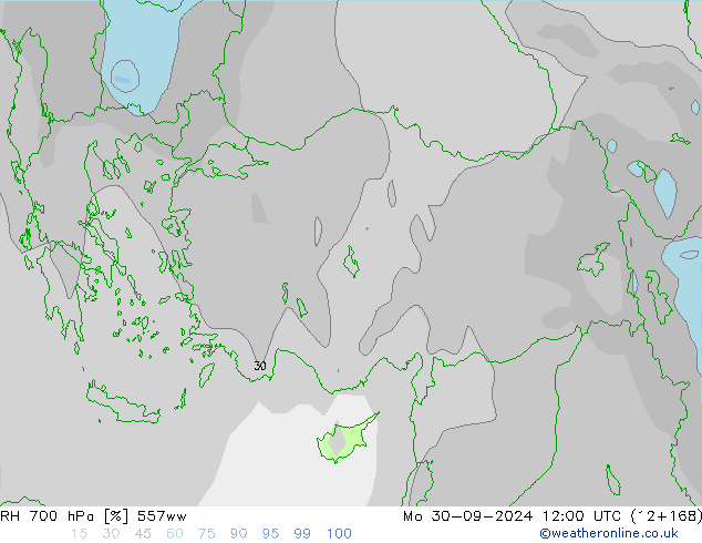 Humidité rel. 700 hPa 557ww lun 30.09.2024 12 UTC