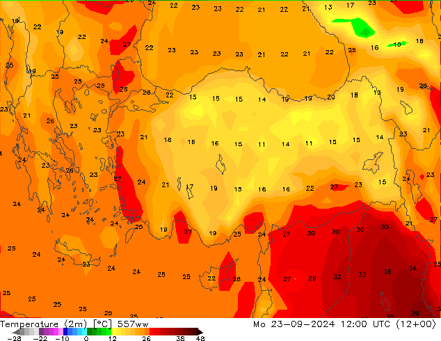 Temperature (2m) 557ww Po 23.09.2024 12 UTC