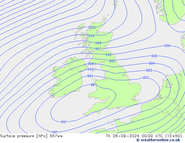 Surface pressure 557ww Th 26.09.2024 00 UTC