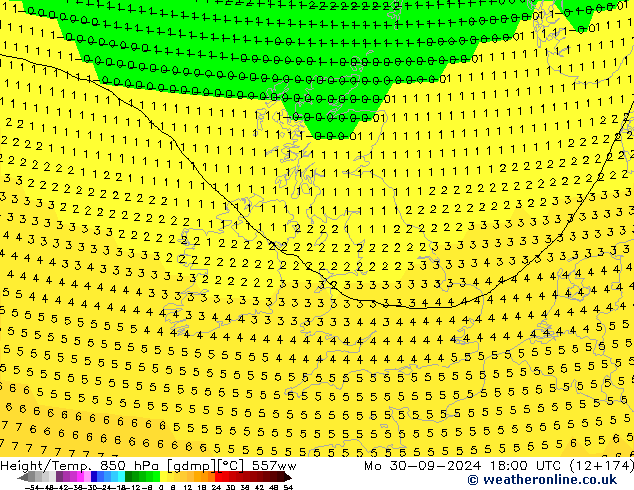 Height/Temp. 850 hPa 557ww Po 30.09.2024 18 UTC