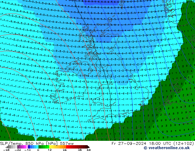 SLP/Temp. 850 hPa 557ww Pá 27.09.2024 18 UTC